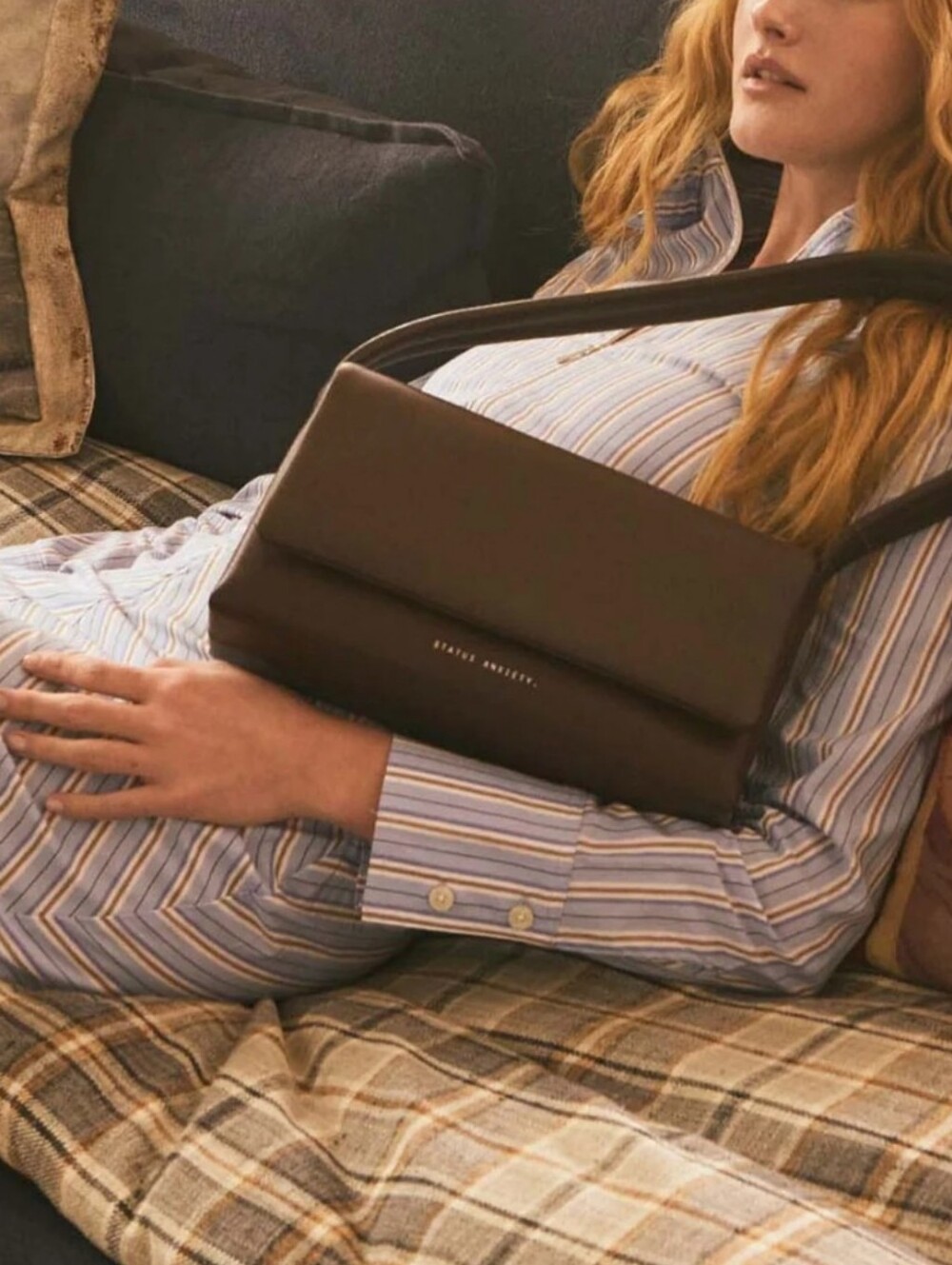 Status  Anxiety brown pebbled leather bag